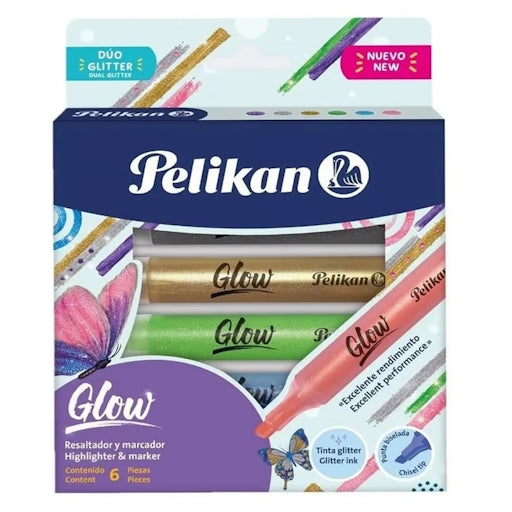 Marcador Resaltador Pelikan Glow Glitter Display x6