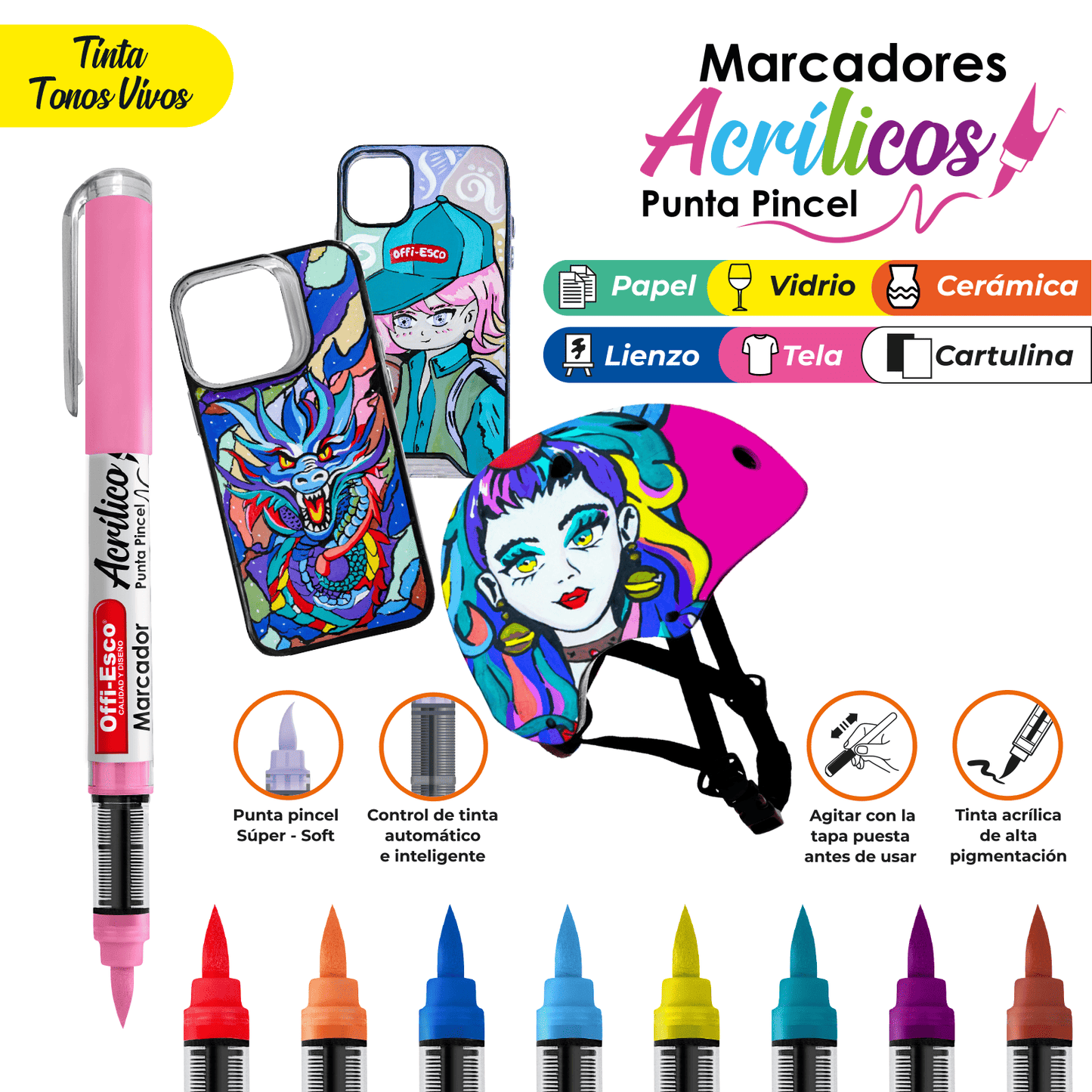 Marcador Acrílico Punta Pincel OE-580-12 - Offi-Esco