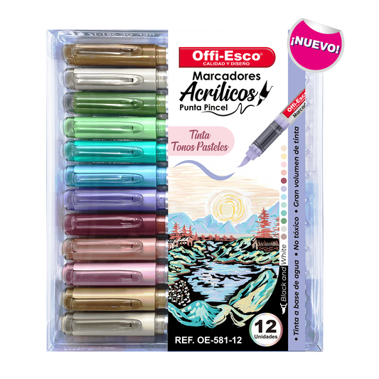 Marcadores Acrílicos Colores Pastel Punta Pincel OE-581-12 - Offi-Esco