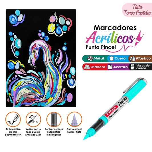 Marcadores Acrílicos Colores Pastel Punta Pincel OE-581-12 - Offi-Esco