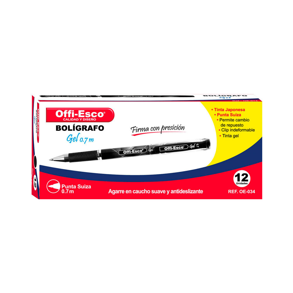 Bolígrafo de Gel Negro 0.7 mm OE-034 – Offi-Esco