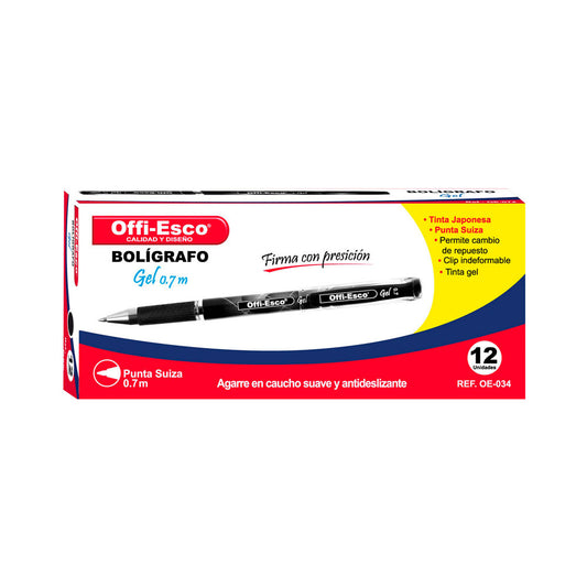 Bolígrafo de Gel Negro 0.7 mm OE-034 – Offi-Esco